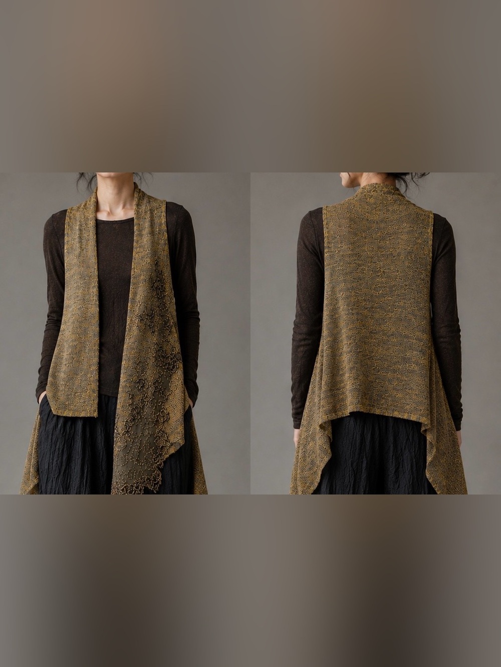 Artisan Hand Knit Sleeveless Cardigan Vest Made Japan‎ Textured Open Weave Silk